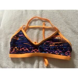 TYR Durafast Athletic Swim Bikini Top Orange Blue Size S 4/6